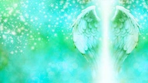 32926084 – angel wings on sparkling blue bokeh background