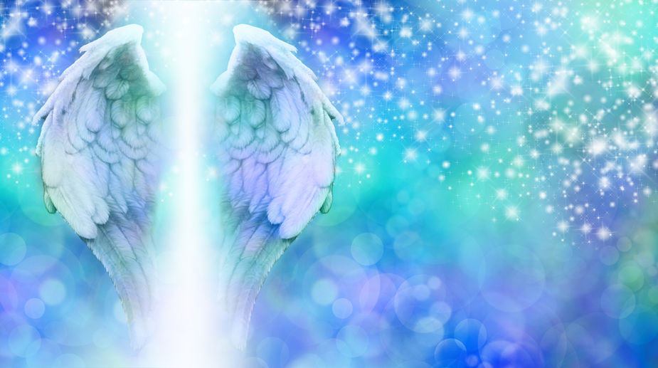 32926084 – angel wings on sparkling blue bokeh background