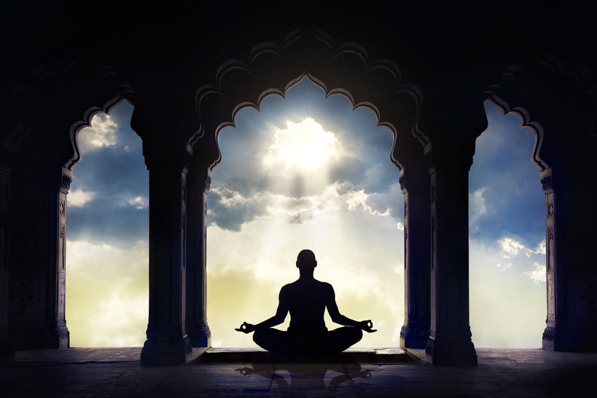 Meditating in old temple